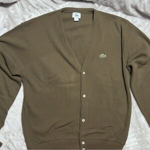 Vintage Lacoste Men's Brown Cardigan Sweater